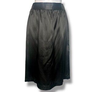 Vintage Black Satin Pencil Skirt with Pleated back slit dark academia formal